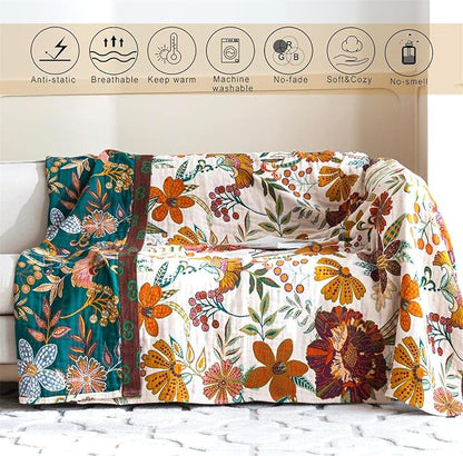 Fall Throw Blanket for Couch Bed Chair, 100% Cotton Muslin Breathable Woven - Image 3