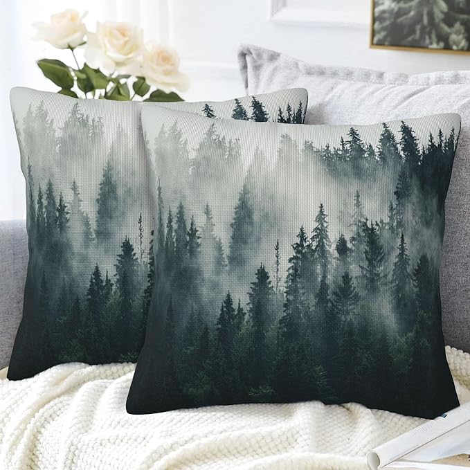 Misty Forest Throw Pillow Cover Case Foggy Forest Throw Pillows Set of 2 Super - Image 4