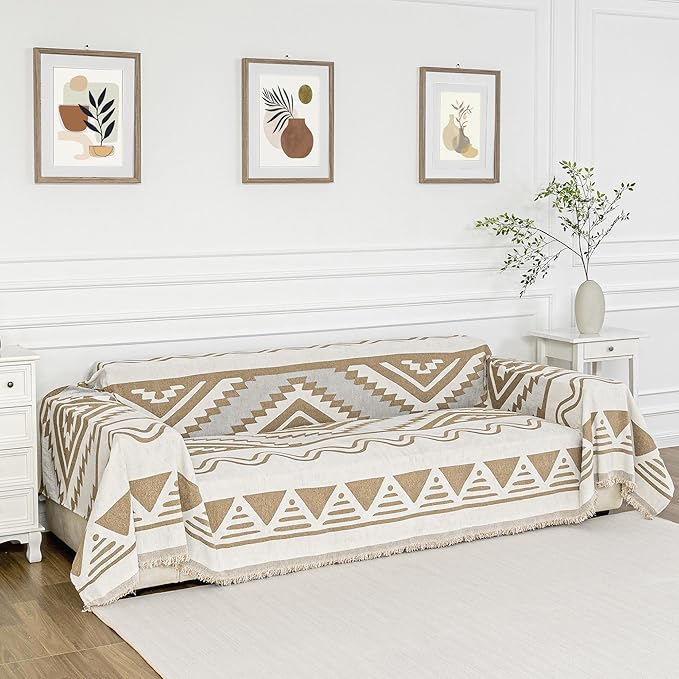 MYSKY HOME Boho Couch Cover for Dogs Washable Khaki Rhombic Couch Sofa - Image 2