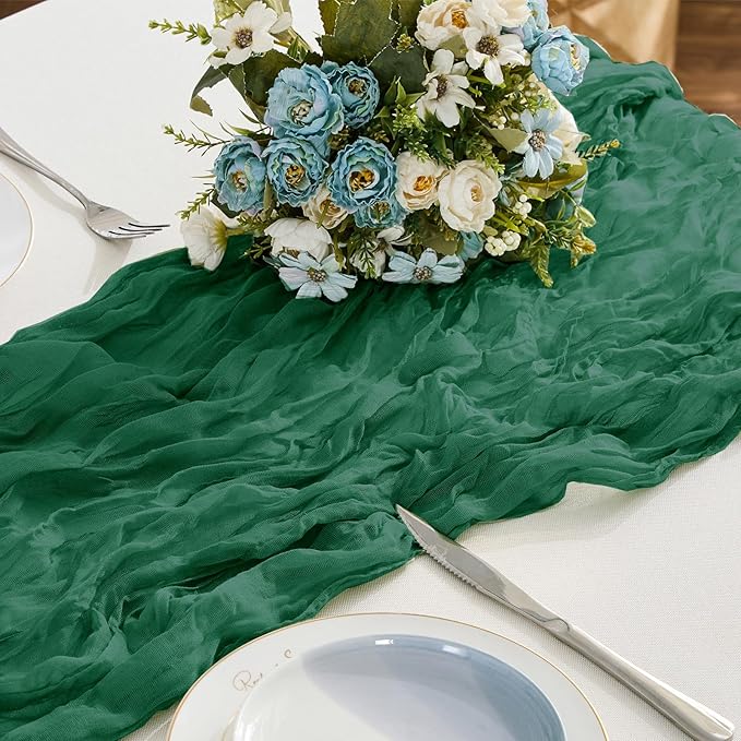 BALCONY & FALCON Emerald Green Cheesecloth Table Runner 10FT 120 Inch Rustic & by BALCONYFALCON