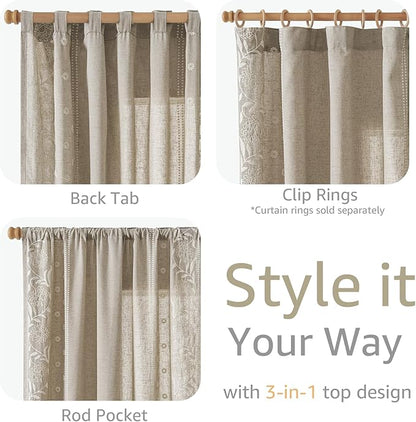 jinchan Winslow Linen Curtains for Bedroom 63 Inches Length Embroidered - Image 6