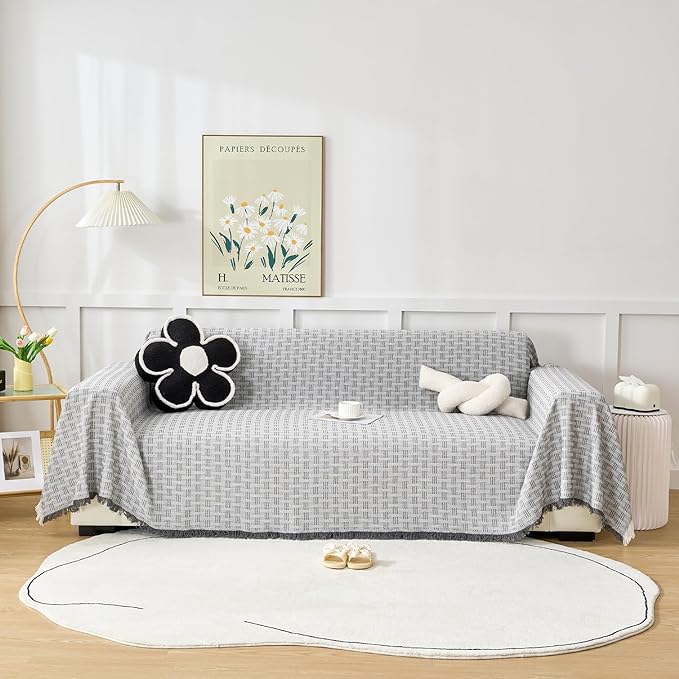 Grey Couch Cover Blanket Cute Geometrical Jacquard Washable Sofa Cover by DMLNN