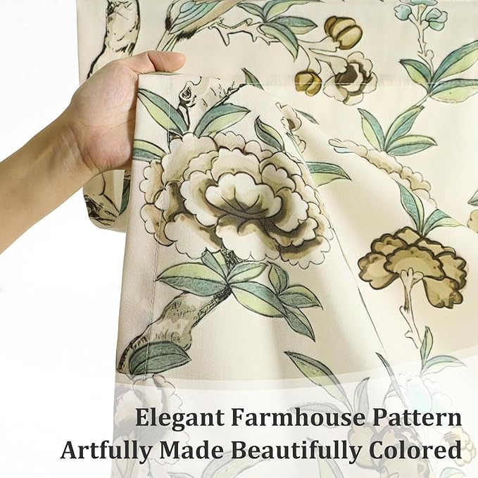 Leeva Floral Print Short Window Curtains, Farmhouse Style Soft Faux Linen Half - Image 2