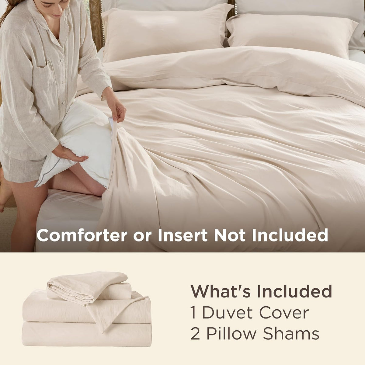 bedsure prewashed duvet cover king, cotton-like soft bedding shown in use