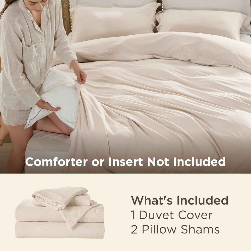 Bedsure Prewashed Duvet Cover Queen, Cotton-Like Soft Bedding Set, Beige