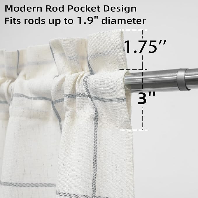 DriftAway Kitchen Curtains Striped Tier Linen Short Curtains Windowpane Plaid - Image 3