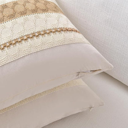 Fancy Homi Set of 2 Tan Neutral Decorative Throw Pillow Cover 18x18 Inch - Image 3