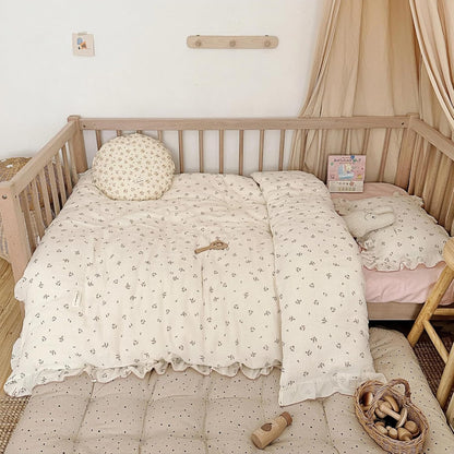 BuLuTu 100% Cotton Muslin Crib Duvet Cover for Infant Boys Girls Baby Toddler Bed Muslin Duvet Covers,Nursery Decoration,47"x59", Primrose Print (No Filler)