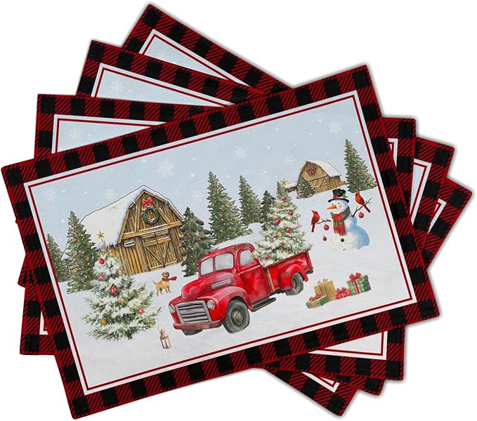 Giwawa Christmas Truck Placemats Set of 4 Winter Snowman Xmas Trees Place Mat - Image 2