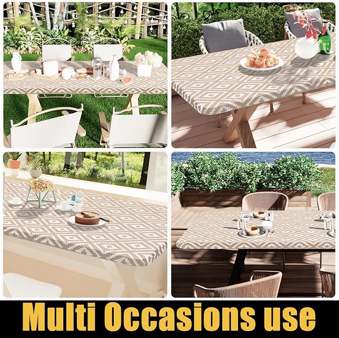Smiry Rectangle Picnic Table Cloth, Waterproof Elastic Fitted Outdoor - Image 6