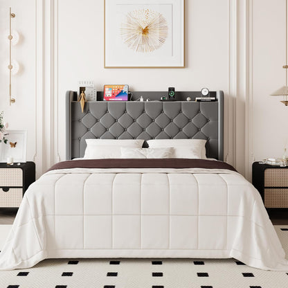 allewie queen bed frame, storage headboard & charging, main product view