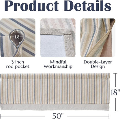 jinchan Colorful Striped Linen Double Layer Valance Pinstripe Rustic Cafe - Image 5