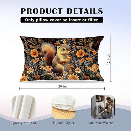Rustic Fall Squirrel Floral Pillow Covers 12x20, Gifts - Image 6