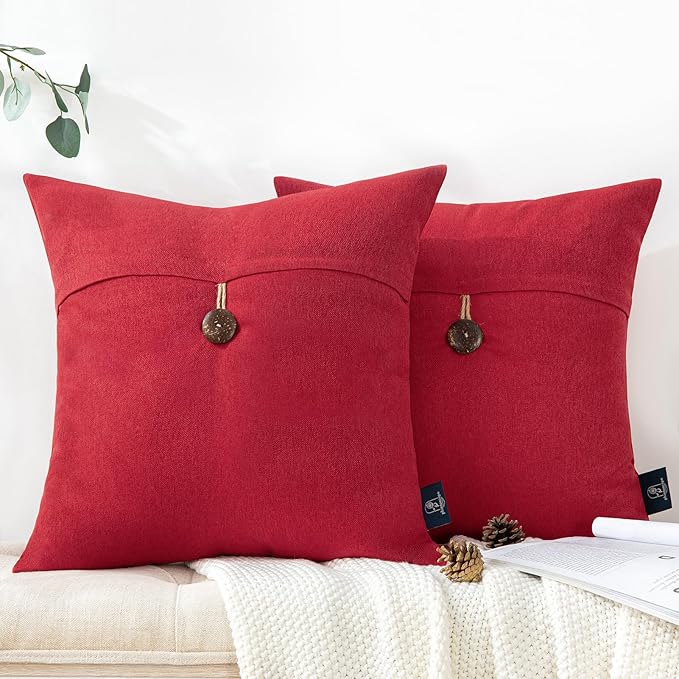 Phantoscope Pack of 2 Farmhouse Throw Pillow Covers Premium Coconut Button by Phantoscope