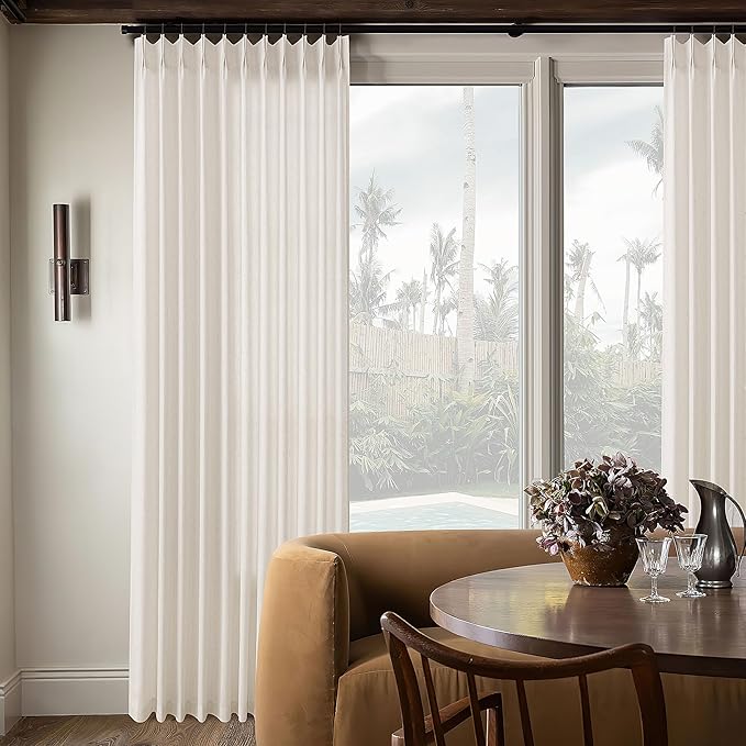 Natural Pinch Pleated Curtains 132 Inch Length by DUKIYO
