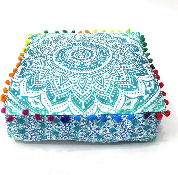 CRAFT KALA Green Ombre Large Hippie Mandala Meditation Floor Ottoman Pillow - Image 9