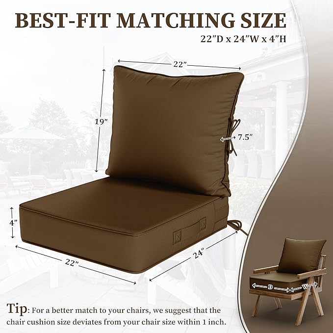 Outdoor Seat Cushion Set 22 L × 24 W × 5 H Inch Waterproof & Fade Resistant - Image 2