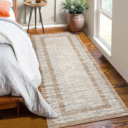 GarveeHome 2.5x8 Modern Bordered Runner Rug Soft Non Slip Washable Floor Carpet - Image 2