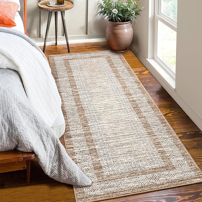 GarveeHome 2x6 Modern Bordered Runner Rug Soft Non Slip Runner Washable Non - Image 7