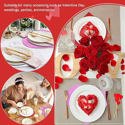 MixTeach 60 Pack Valentine's Day Glitter Heart Placemats Red Pink White Sparkle - Image 6