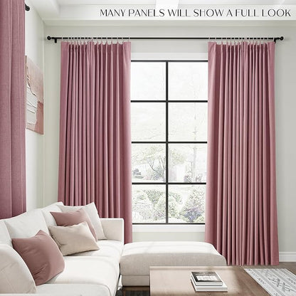 Blush Pink 100% Blackout Pinch Pleated Linen Curtains 96 Inches Long - Image 6