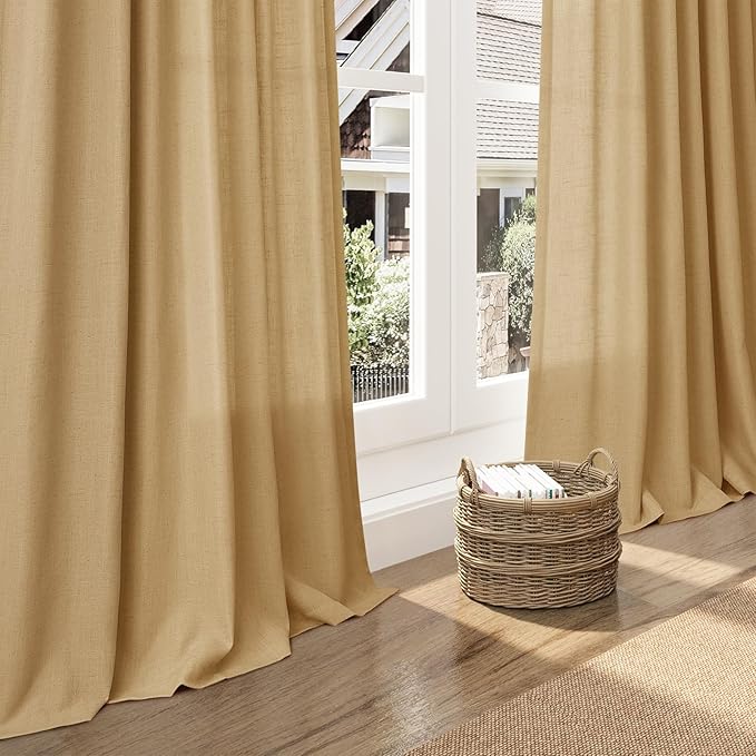 Extra Long Gold Yellow Linen Curtains 120 Inch - Image 6