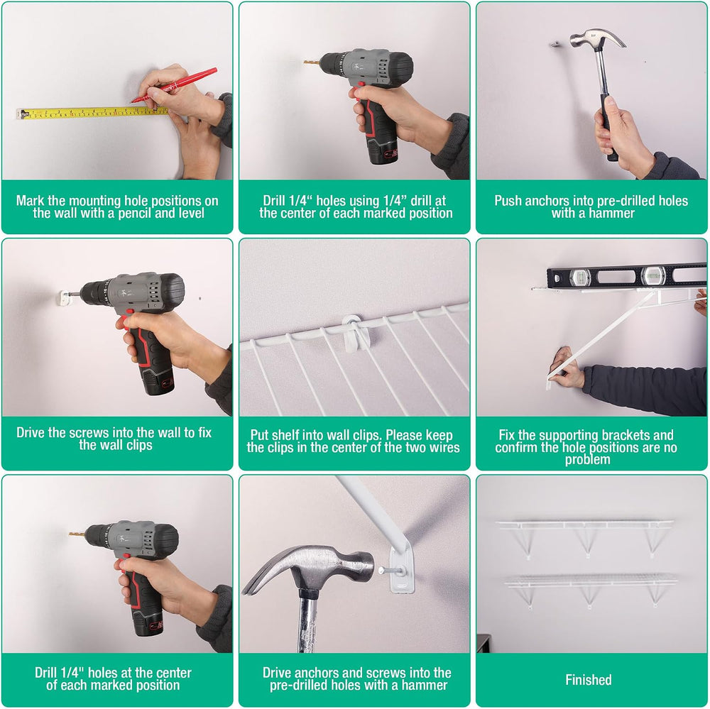 HAUSHOF 4 Pack Closet Shelves Wall Mounted, 4 ft x 12 in Wire Shelf Kit