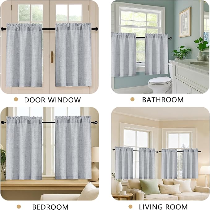 OVZME Grey Cafe Curtains 45 Inch Length 2 Panels, Thick Textured Kitchen Door - Image 5