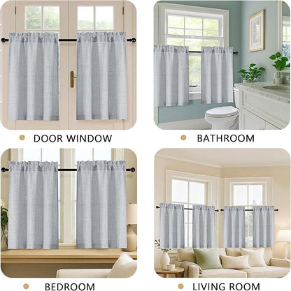 OVZME Grey Cafe Curtains 30 Inch Length, Light Filtering Faux Linen Textured - Image 5