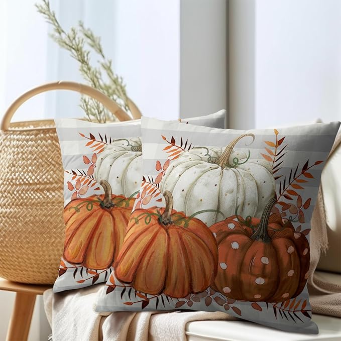 Fall Pumpkins Outdoor Pillows 18x18 Inch Set of 2 Autumn Harvest Pumpkin - Image 7