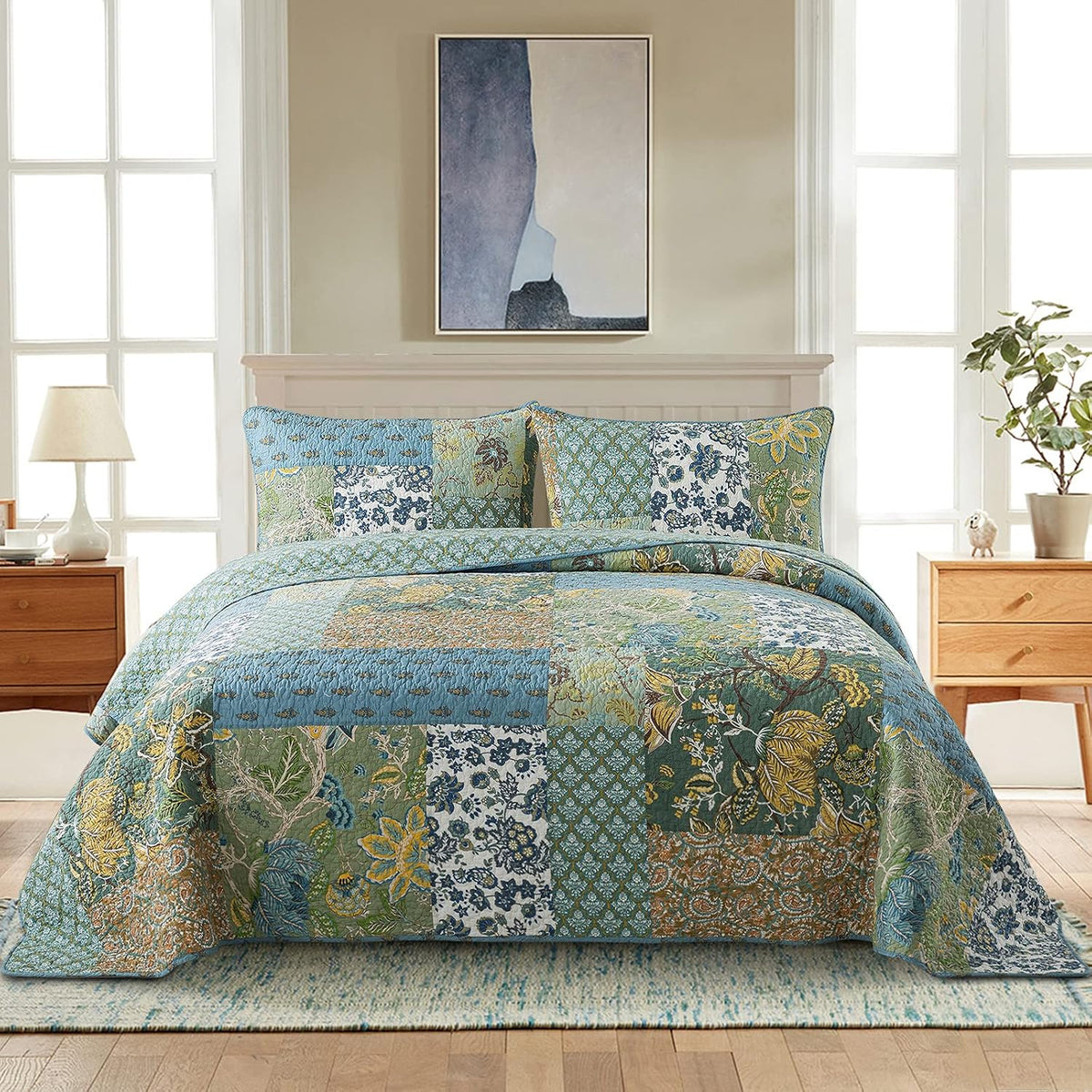 newlake cotton patchwork bedspread, 3-piece bedding quilt set, main product view
