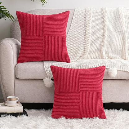 HWY 50 Red Corduroy Patchwork Throw Pillow Covers 18x18 Inch, Soft Cozy - Image 6