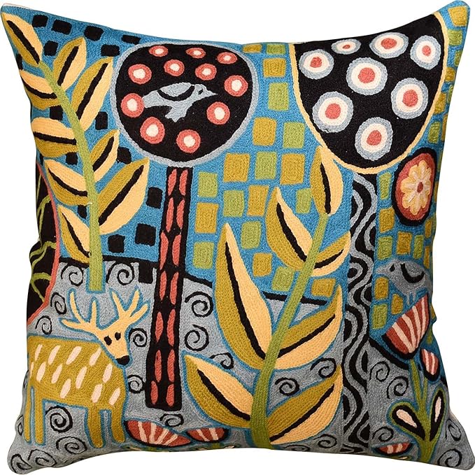 Turquoise Tree of Life Throw Pillow Cover Karla Gerard Plant Pillowcase Deer by Kashmir+Designs