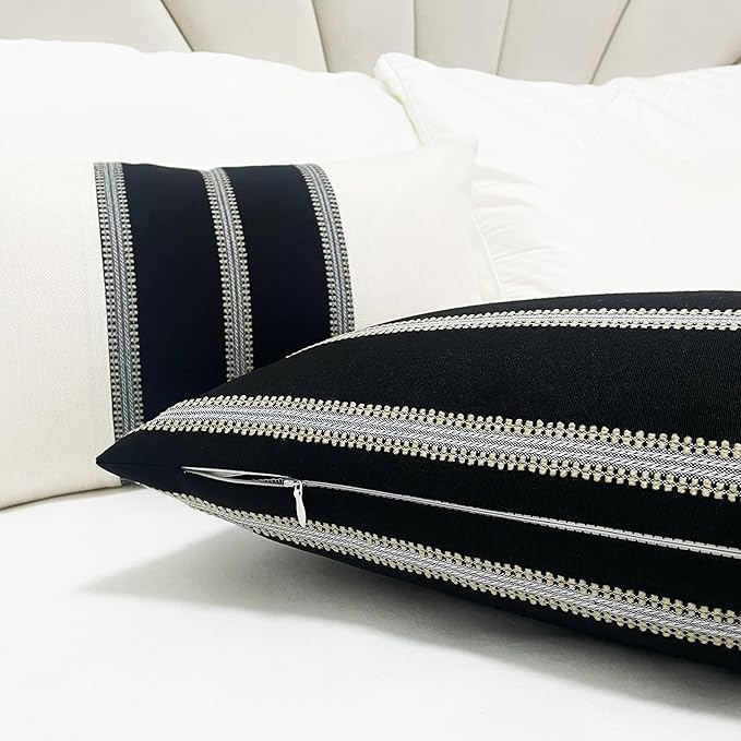 Slow Cow Decorative Rectangular Throw Pillow Cover Striped Textured Lumbar - Image 3