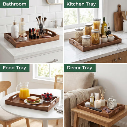 acacia wood serving tray set of 2 with, close-up detail