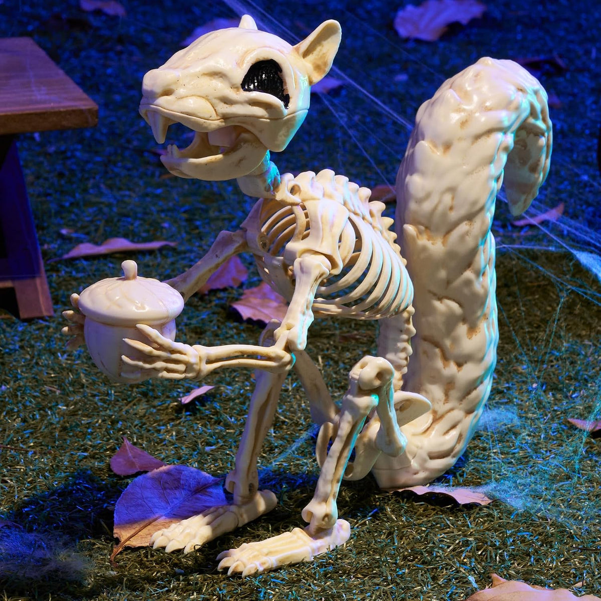 JOYIN Squirrel Skeleton Halloween Decoration 9.1 Inch Animal Posable Skeletons Movable Joints Plastic Bones with Pine Cones for Halloween Haunted House Decor Spooky Scene Garden Patio Party Prop