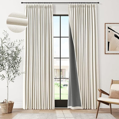 Pinch Pleated 100% Blackout Linen Curtains 90 Inches Long by Joywell