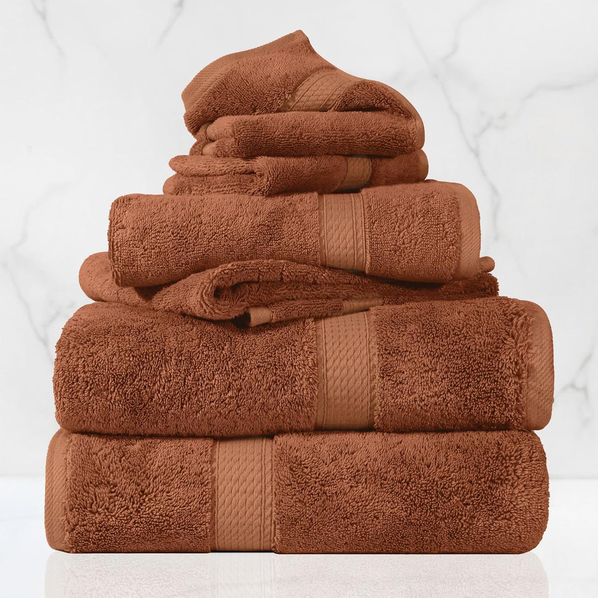 superior egyptian cotton ultra plush & absorbent, 6 shown in use