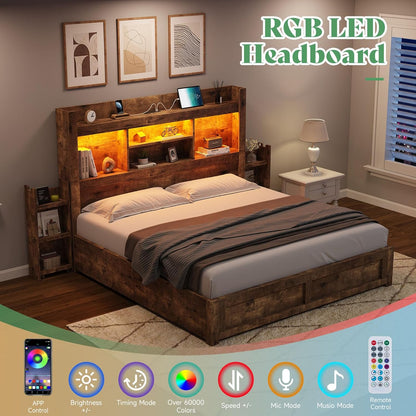 amerlife queen bed frame with bookcase headboard &, close-up detail
