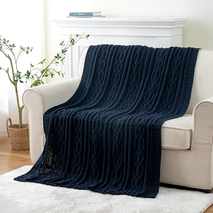 Battilo Navy BlueThrow Blanket for Couch, Chenille Knit Throw Blanket, Super - Image 3