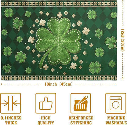 Green Shamrock St Patricks Day Placemats Set of 4 Lucky Clover Plaid Check - Image 4