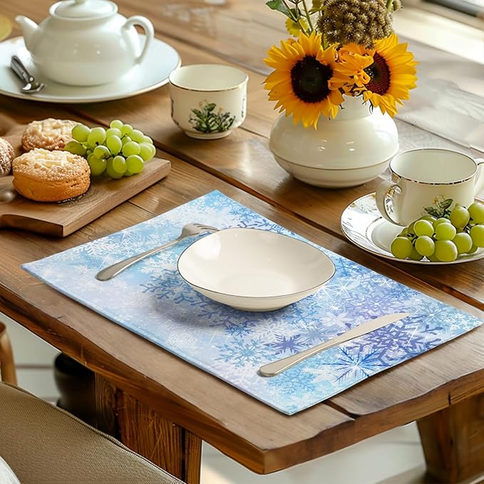 Blue Snowflake Winter Placemats Set of 4 Xmas Snow Place Mat Merry Christmas - Image 6