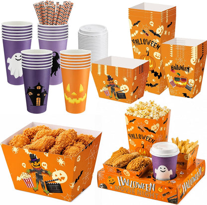 Bokon 172 Pcs/ 24 Sets Halloween Movie Night Snack Trays Supplies