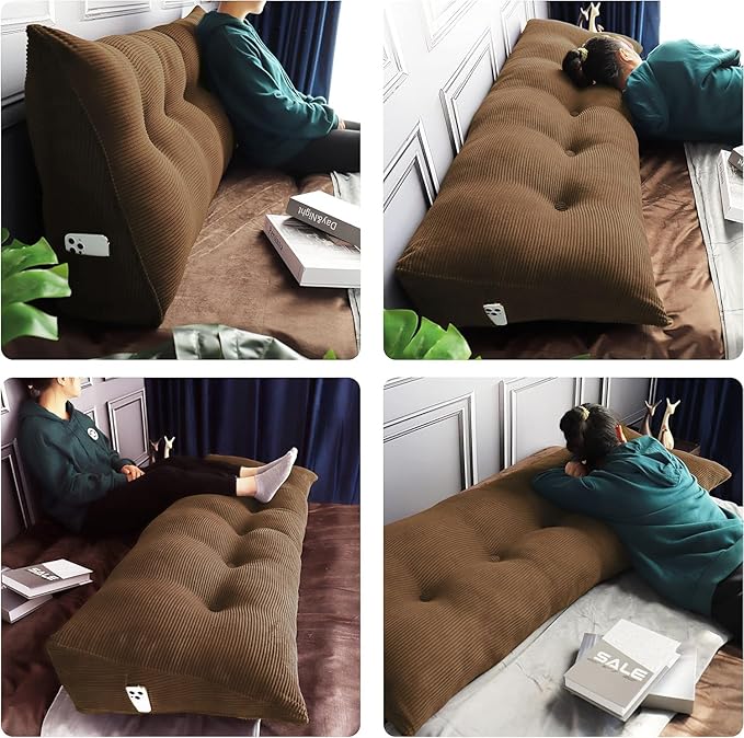 WOWMAX 100% Cotton Corduroy Headboard Pillow – Queen Size Back Support Reading - Image 3