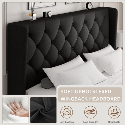 ipormis queen size platform bed frame with button, close-up detail