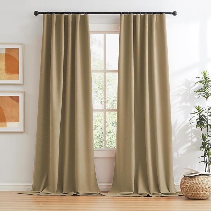 KEQIAOSUOCAI Burlap/Camel Linen Curtains Natural Back Tab Rod Pocket Short - Image 2