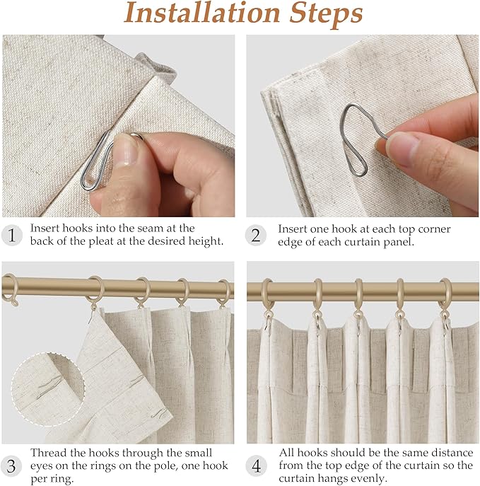 Cream Beige Pinch Pleat Linen Curtains 90 Inch Length 2 Panels Set - Image 8