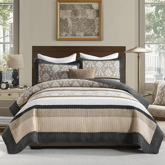 100% cotton quilt set king size - striped, main product view