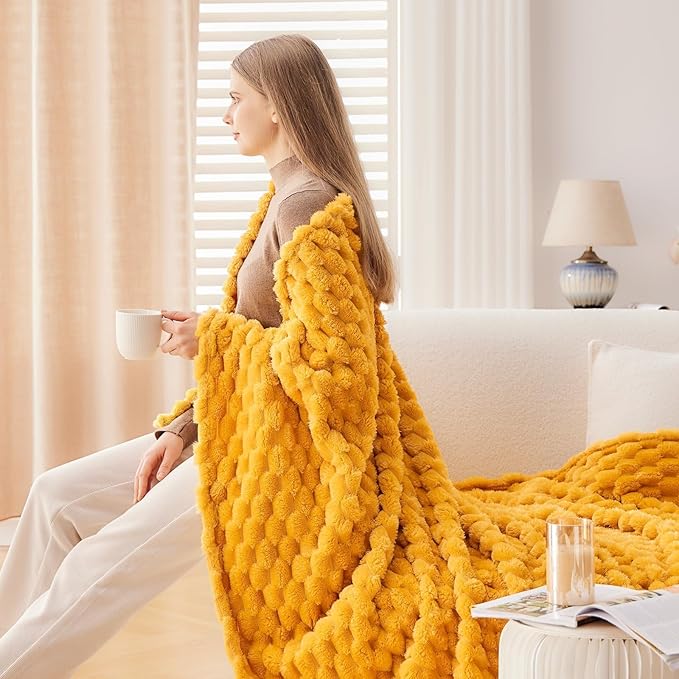 NEWCOSPLAY Super Soft King Blanket Mustard Yellow Premium Silky Flannel Fleece - Image 6