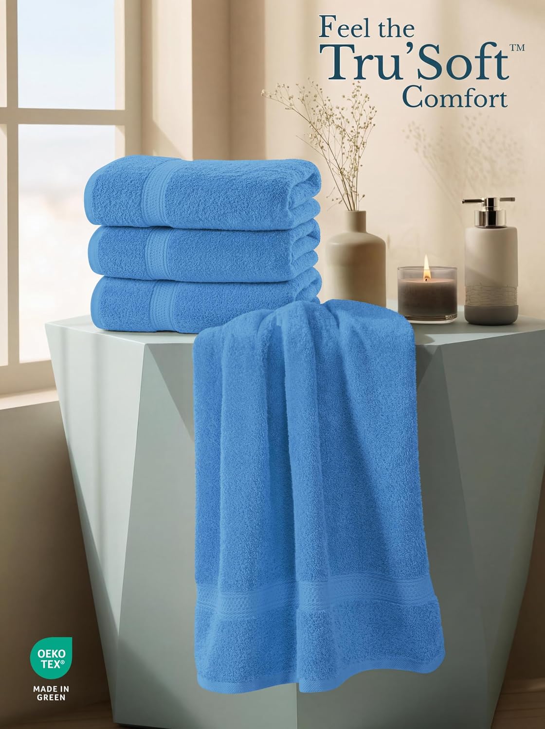 utopia towels 4 pack premium bath towels, 27x54, side view